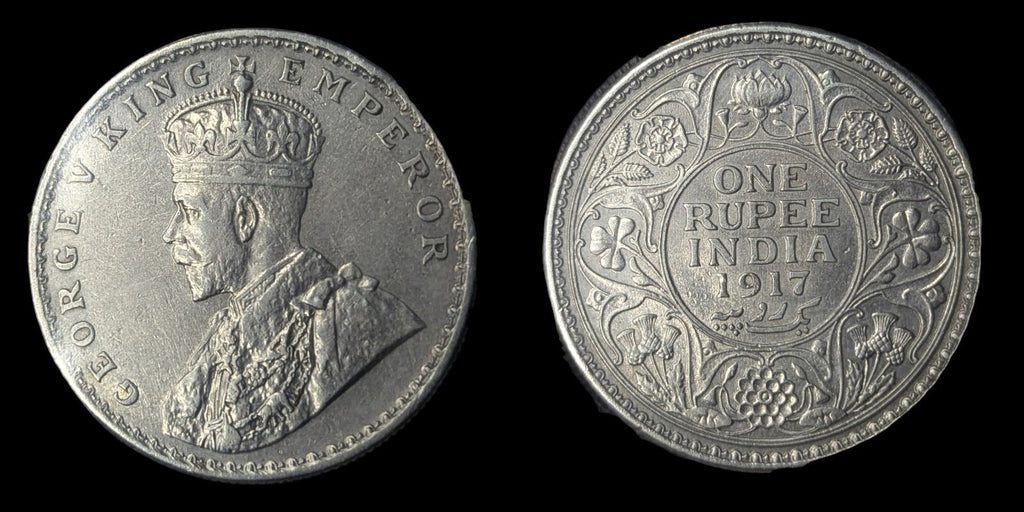1917 British India One Rupee George V .917 Silver KM 524 Fine to Very Fine