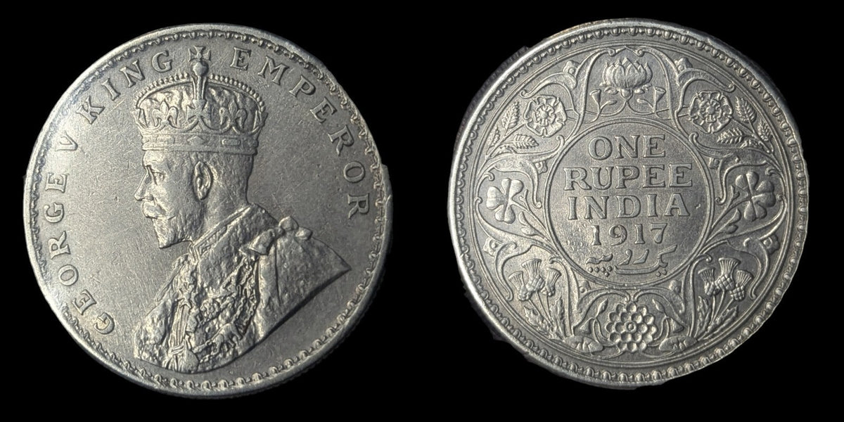 1917 British India One Rupee George V .917 Silver KM 524 Fine to Very Fine