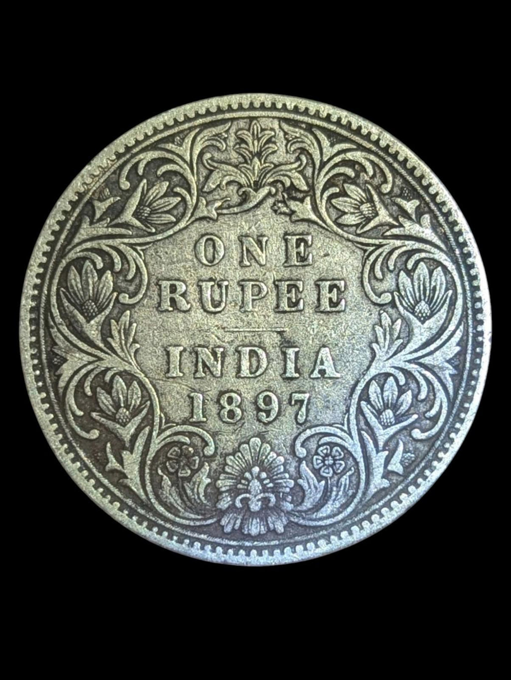India 1897 Silver Rupee Calcutta Mint, Rare Key Date