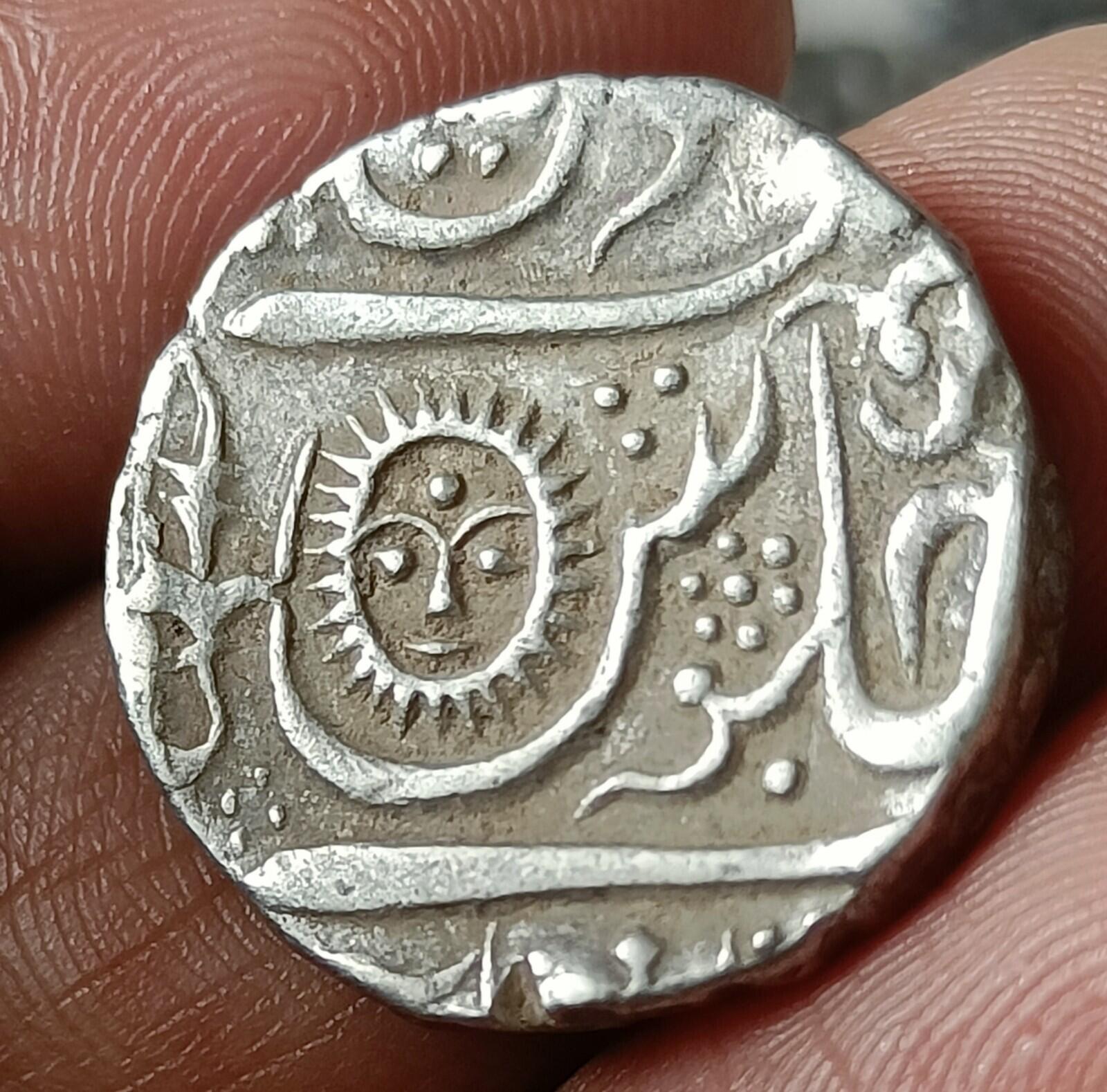 #AP5 #ndia Princely State INDORE Silver RUPEE Sun face symbol 1860 AD
