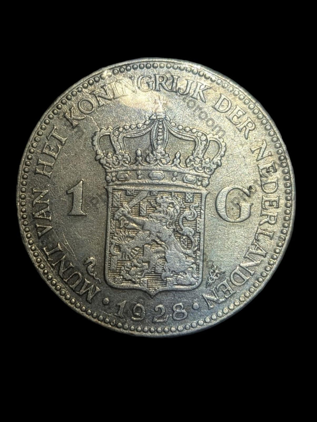 1928 Pays-Bas Royaume avec Reine WILHELMINA Pièce de 1 Gulden en Argent VINTAGE