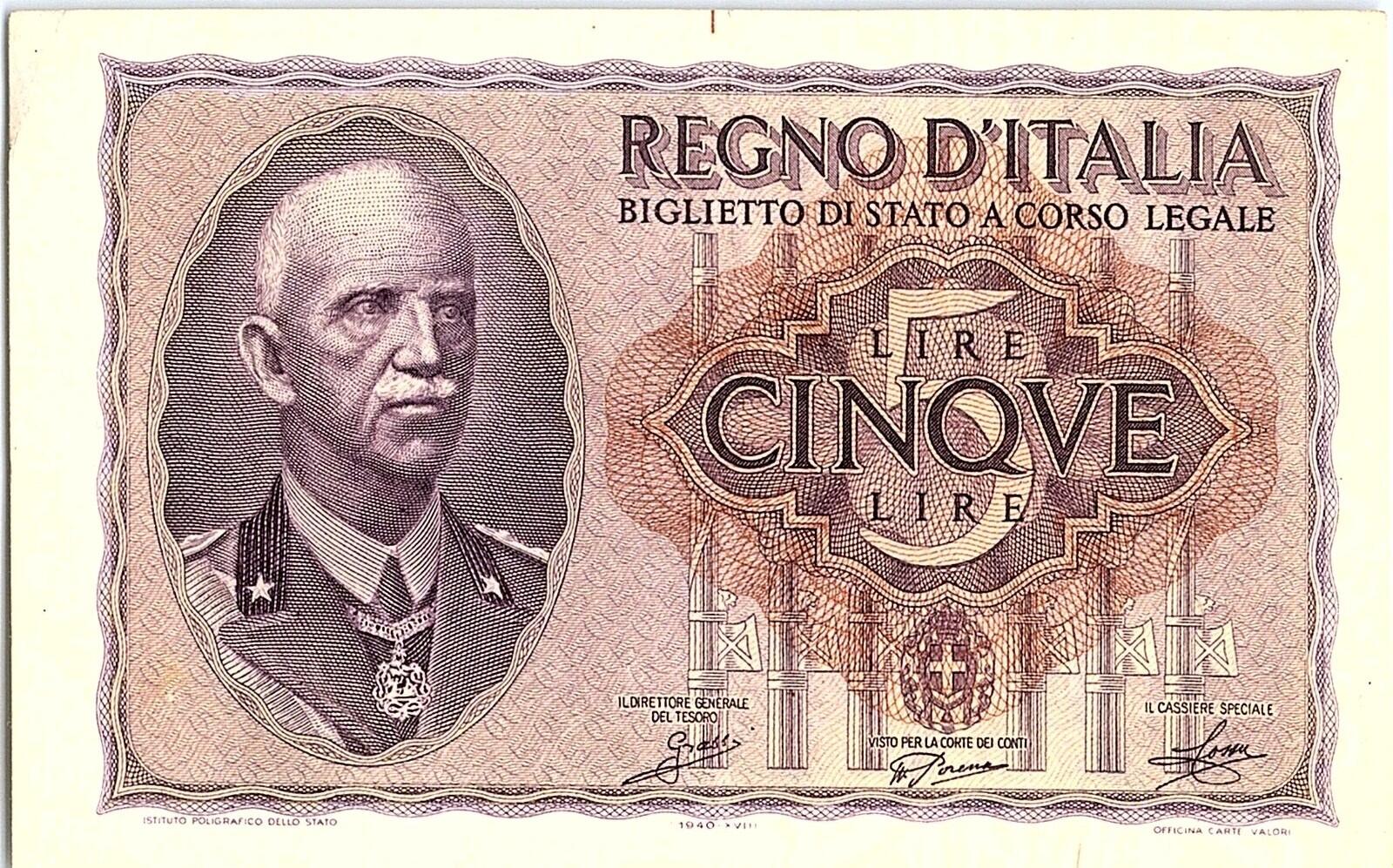 ITALY Empire, 5 LIRE 1940 XVIII, Higher Grade