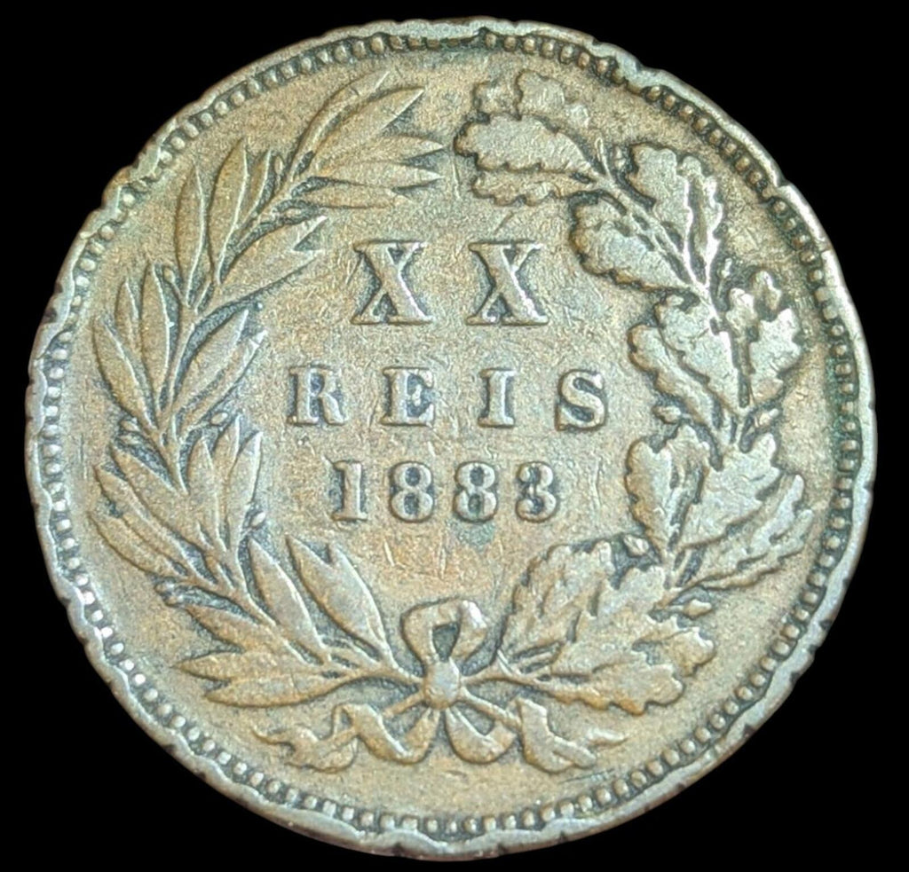 1883 PORTUGAL King Luis Luiz I Antique VINTAGE 20 Reis Portuguese Coin Rare