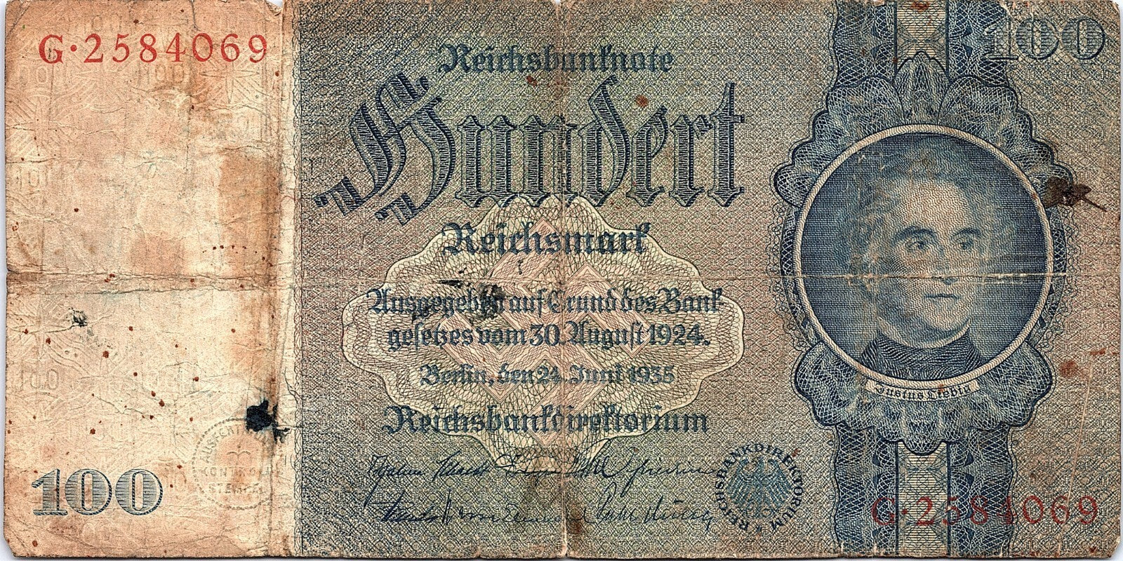 GERMANY, 100 REICHSMARK, P#183a, 1935