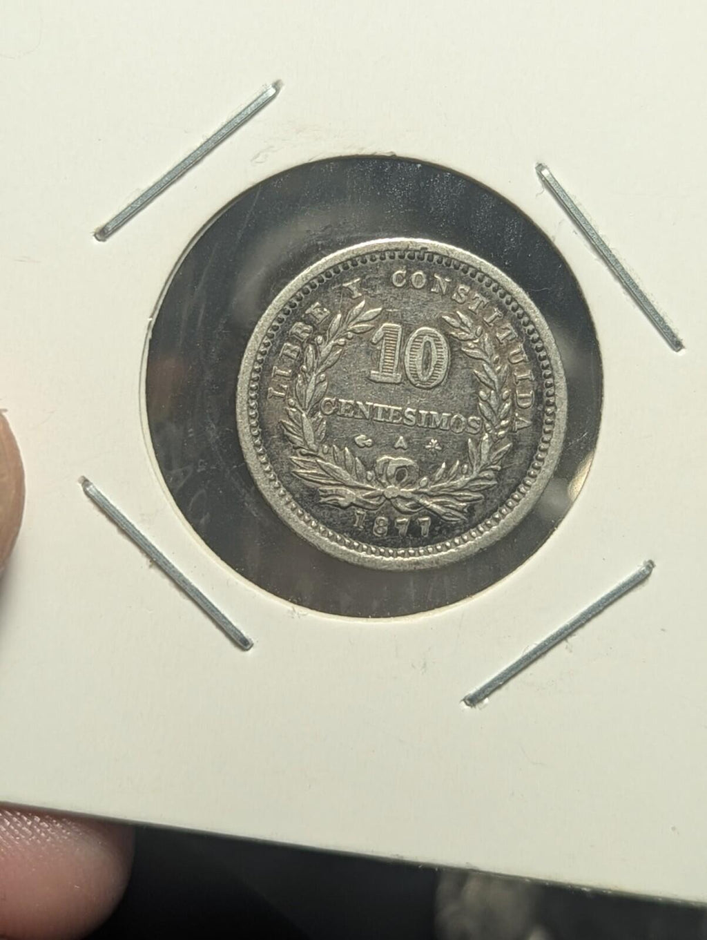 Uruguay 1877 10 Centesimos Rare Silver Coin