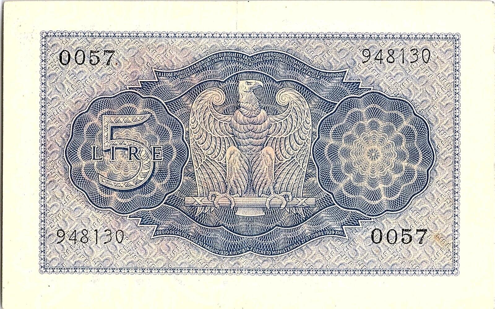 ITALY Empire, 5 LIRE 1940 XVIII, Higher Grade