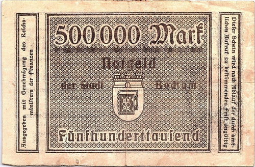1923 Germany City Of BOCHUM 500.000 Mark Banknote Hyperinflation WWI