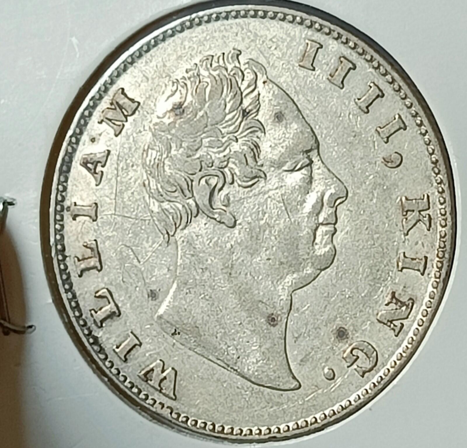 #U7#British East India Company 1835 silver Rupee of William "F" incuse Calcutta