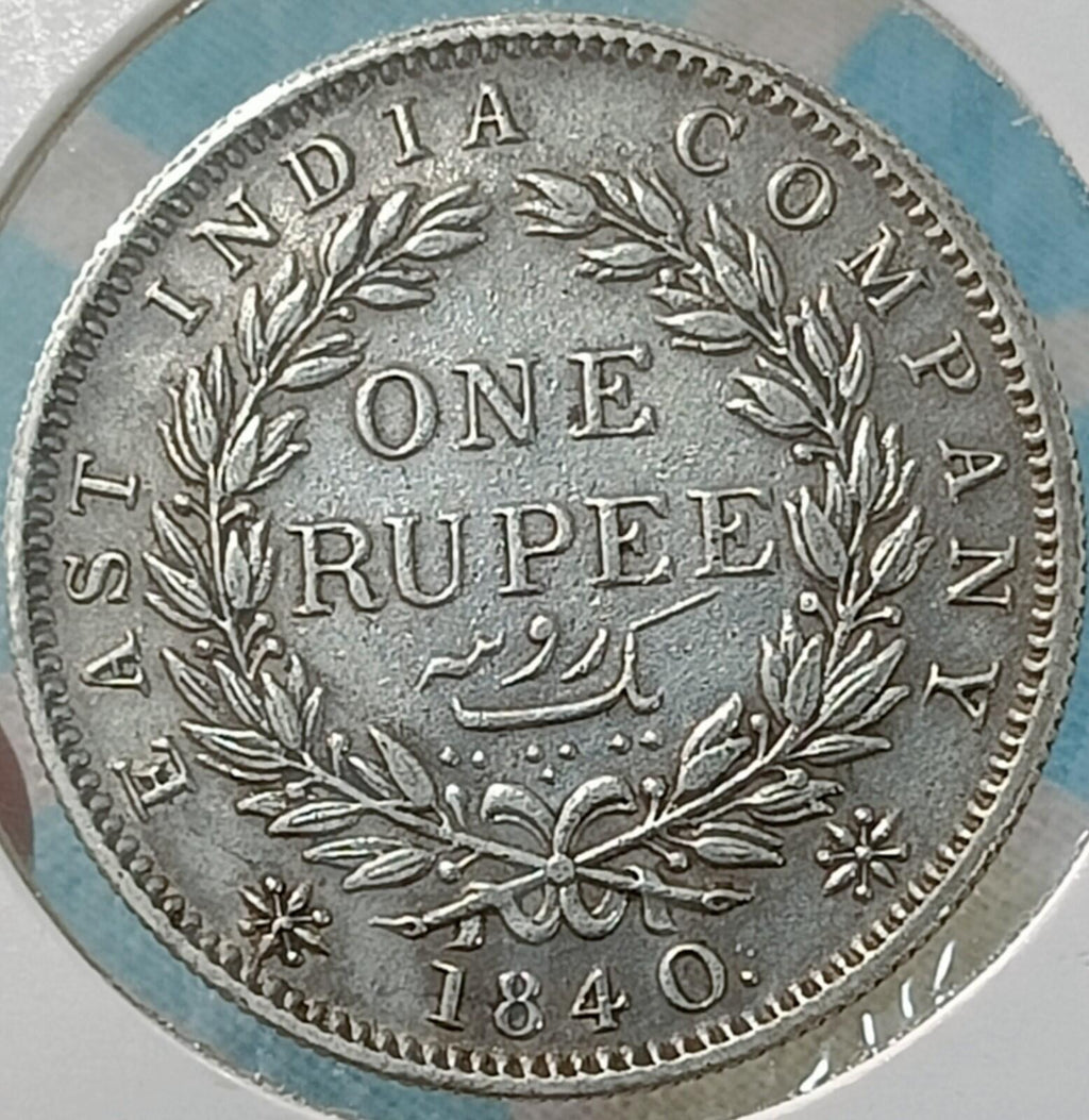 #UQ9#Old  EAST INDIA COMPANY 1840 VICTORIA SILVER RUPEE Indian head 11.6gm