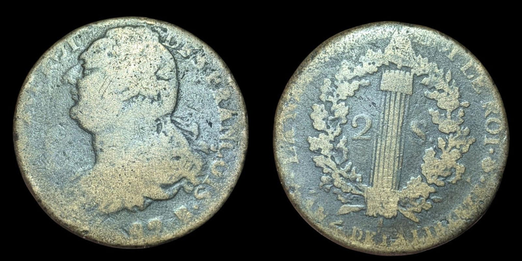 Frankreich, Louis XVI, 2 sols François, 1793 / AN 5, Rouen, SGE+, Mét
