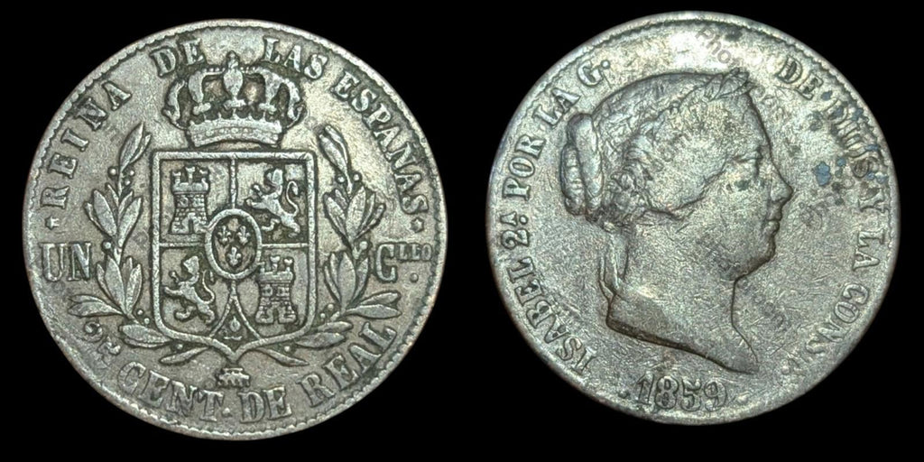 Spain Decimal Coinage 25 Centimos 1859 Isabella II - KM#615.2  🇪🇸