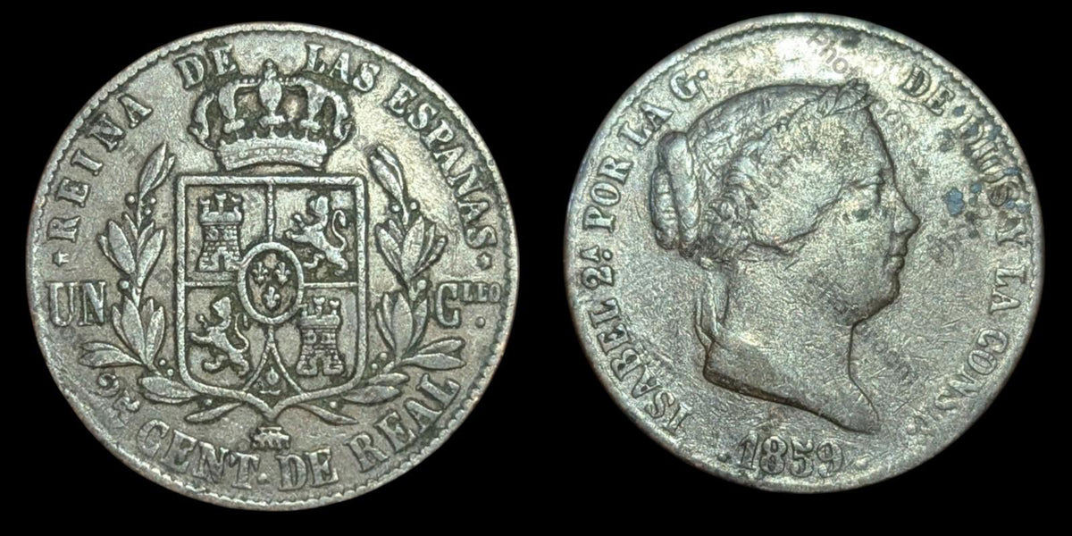 Spain Decimal Coinage 25 Centimos 1859 Isabella II - KM#615.2  🇪🇸