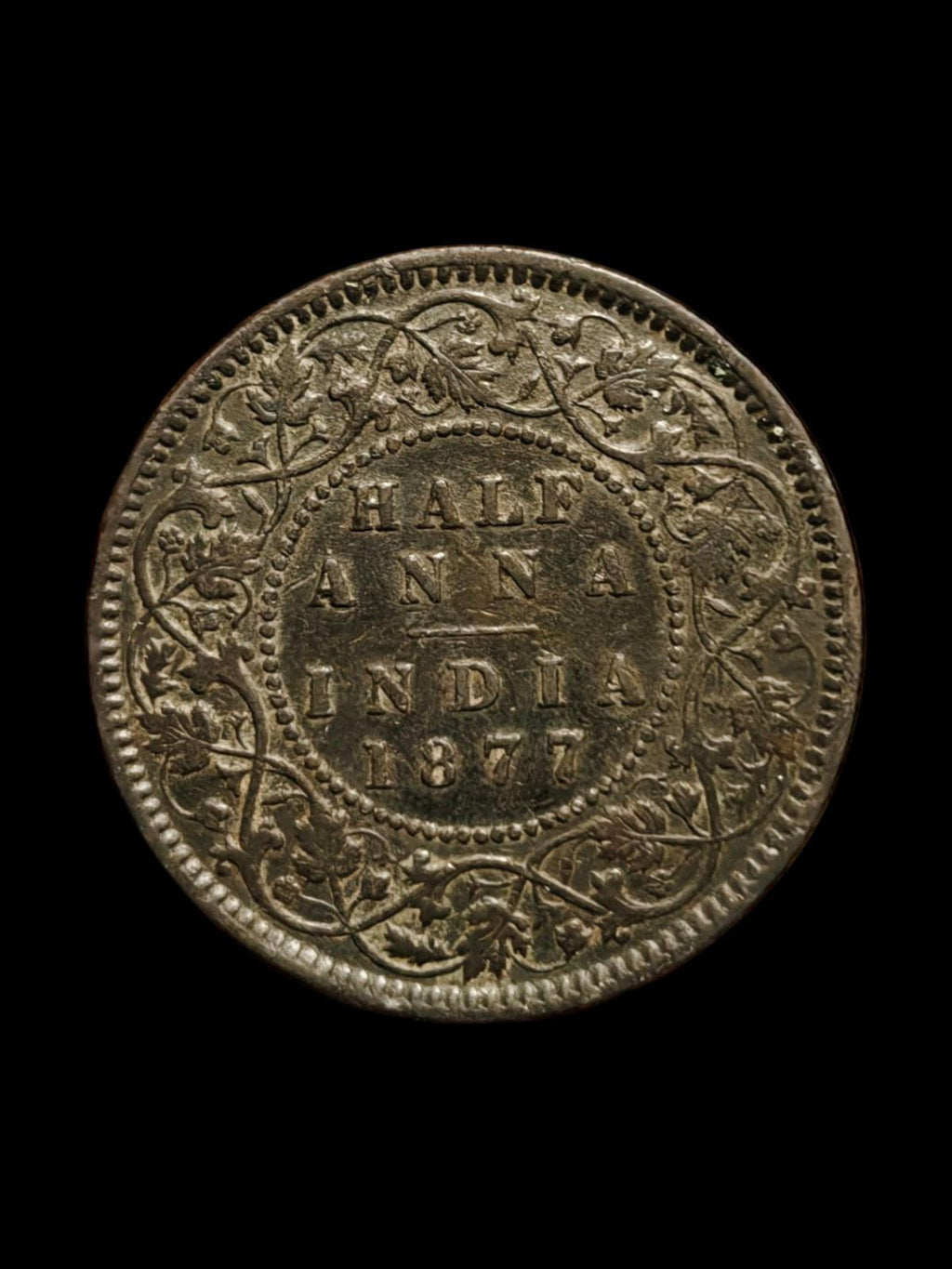 1877 Inde Britannique Victoria Half Anna Mamba Noire Wow Grade Hôtel des Monnaies de Calcutta