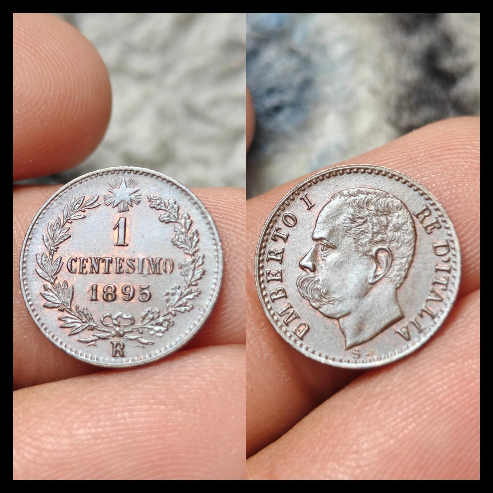 1895年1分意大利古董铜币 意大利翁贝托一世 未流通品