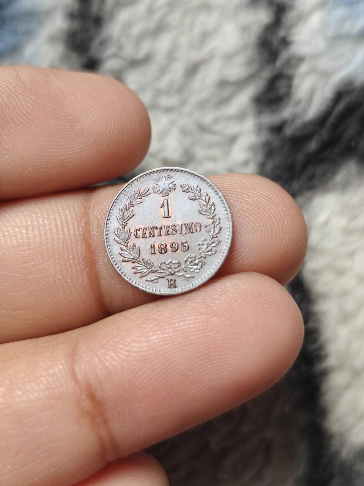 1895年1分意大利古董铜币 意大利翁贝托一世 未流通品