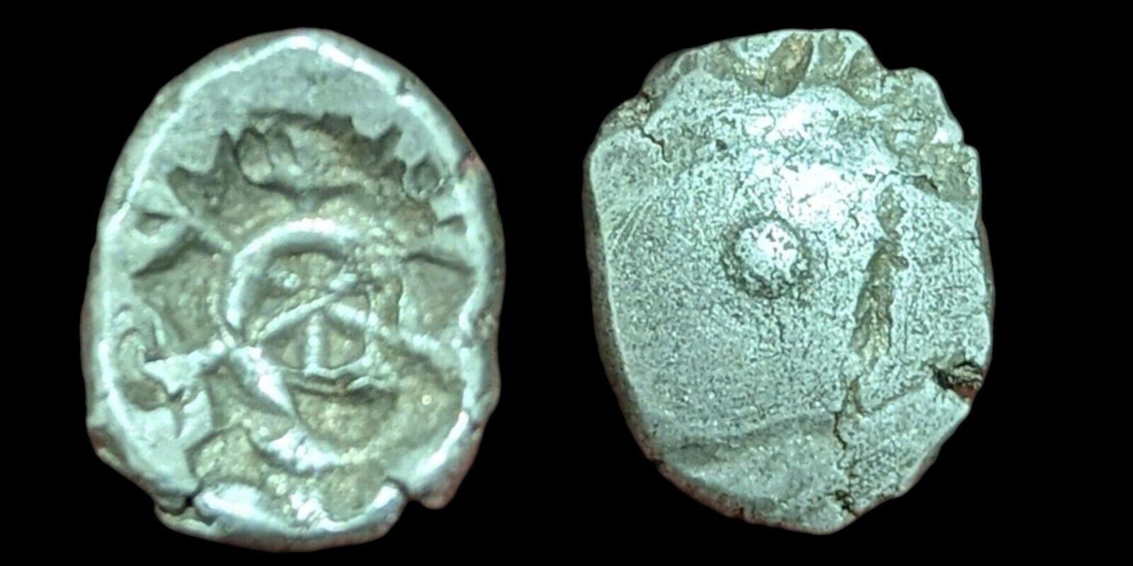 ⭐INDIA⭐ Ancient GANDHARA JANAPADA Authentic OLD 600 B.C. Silver Coin Bowl shape