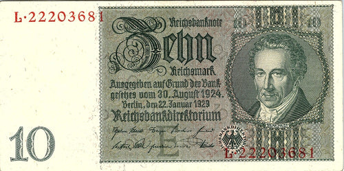 1929 Germany 10 Mark Better Grade, Serial In Both Side