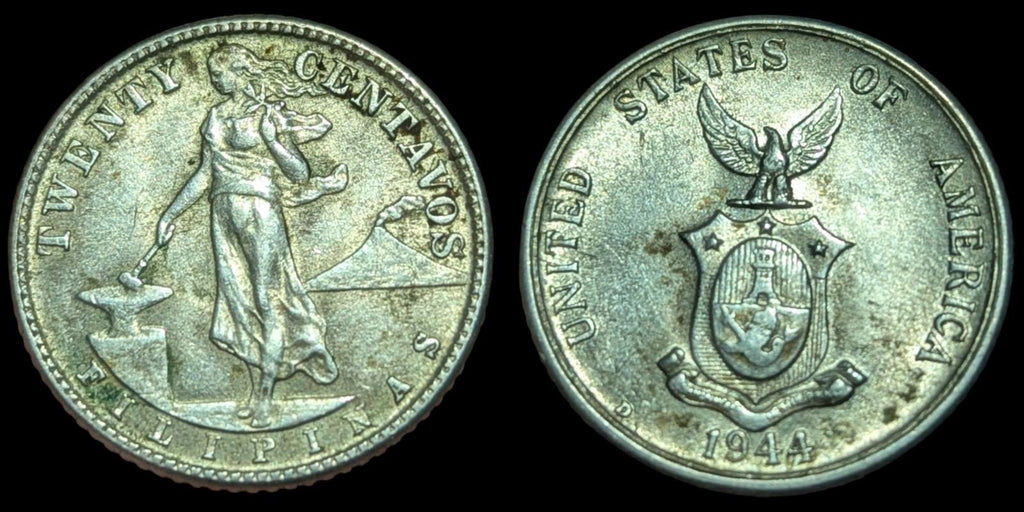 1944-D Philippines 20 Centavos, Belle Patine, Argent .0965