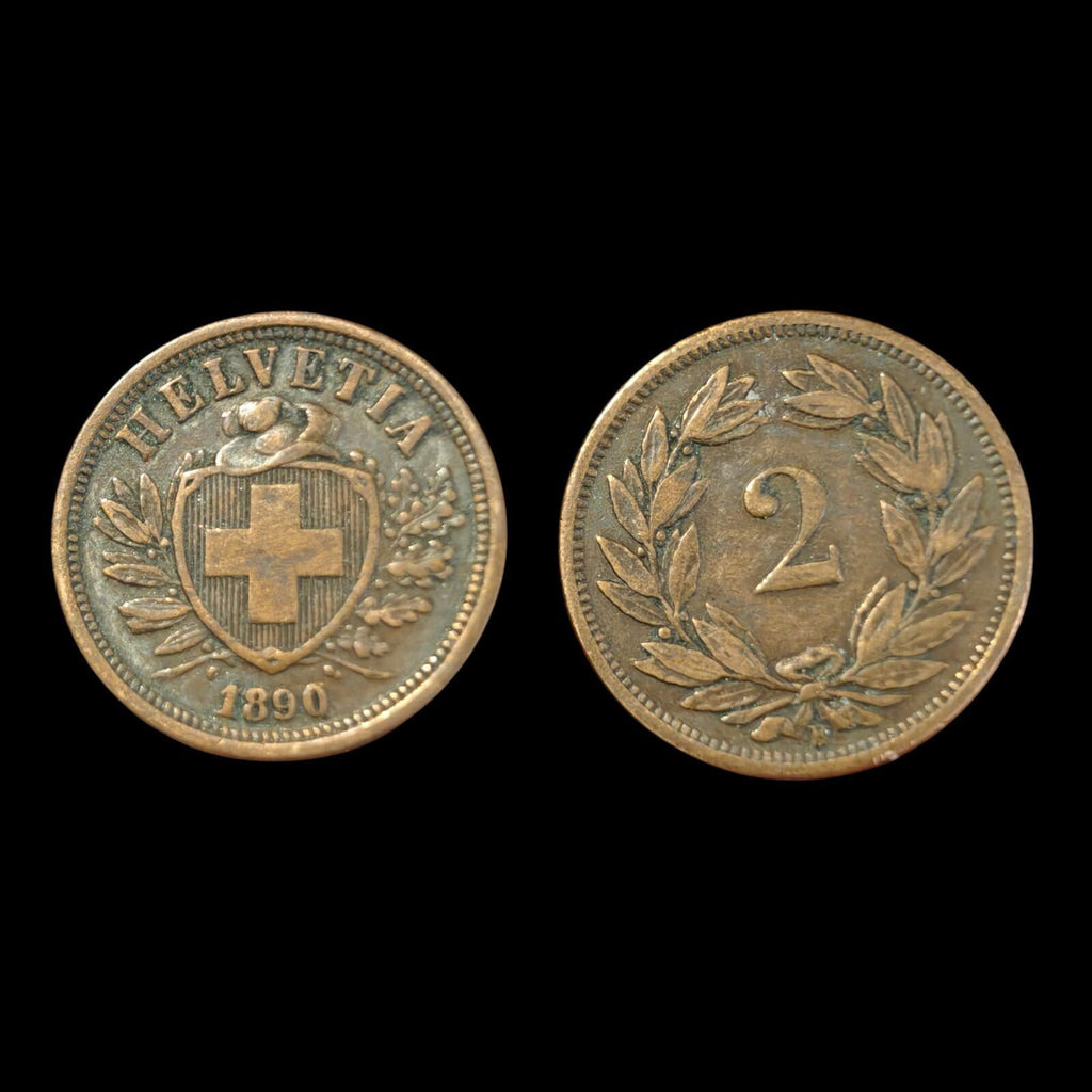 Rare 1890-B Switzerland 2 Rappen KM# 4.1 Very Fine