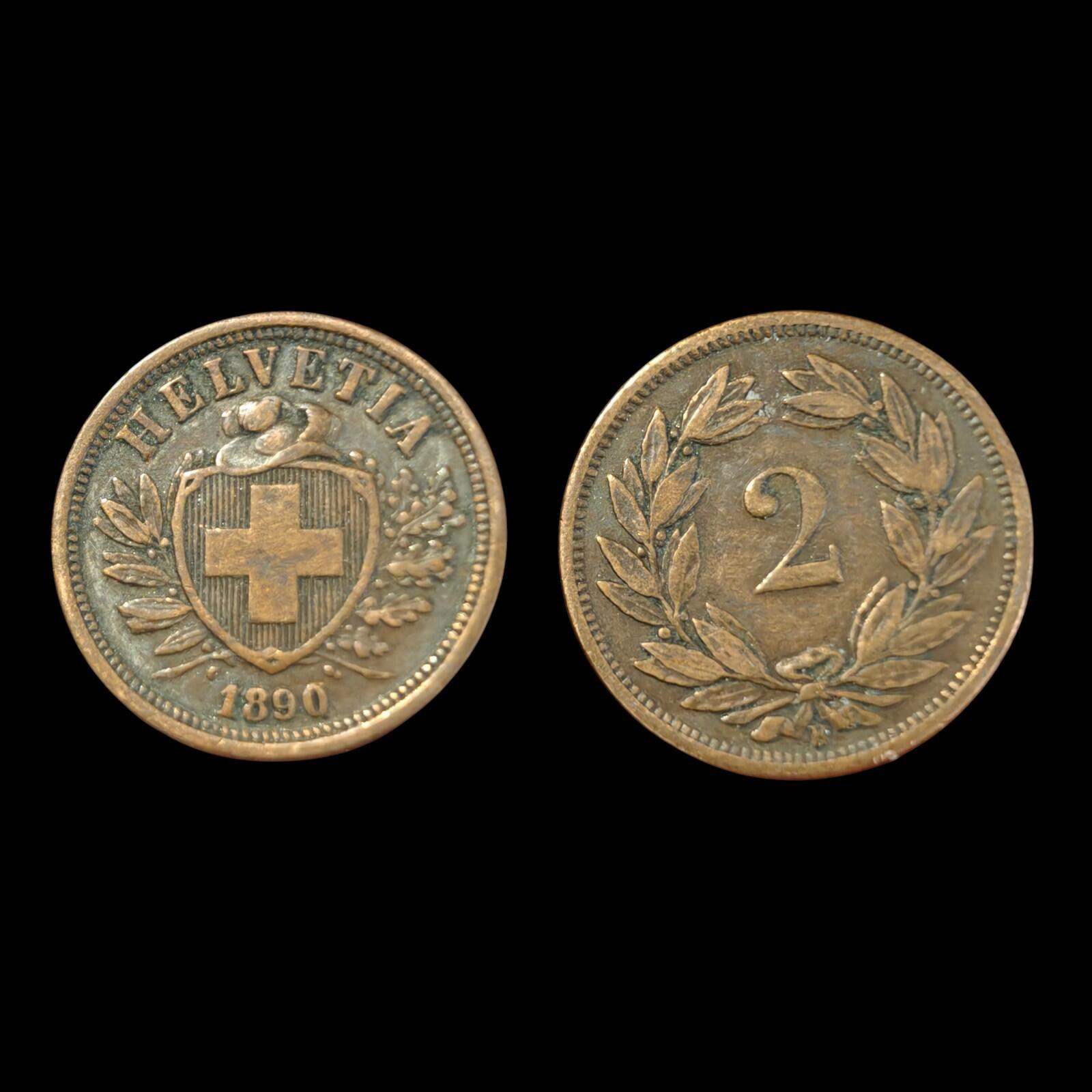 Rare 1890-B Switzerland 2 Rappen KM# 4.1 Very Fine