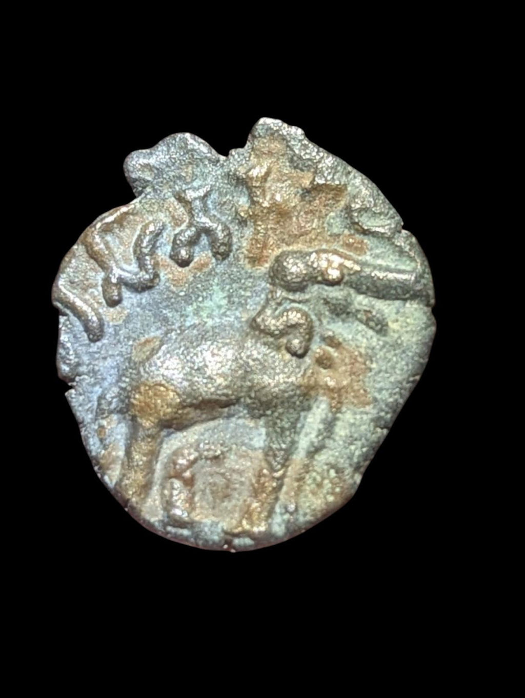 Inde ancienne Satavahana 1er siècle av. J.-C. Pièce de monnaie en potin de Satakarni à l'éléphant un Karshapana
