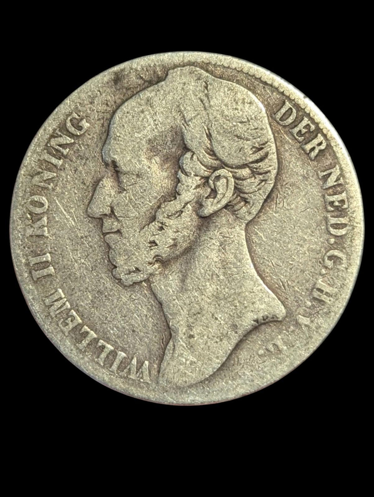 1848 Netherlands King WILLIAM II Wreath OLD Silver Gulden Coin