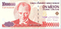 Turkey 10 Million Lira Banknote, F4792 ,  Circulated