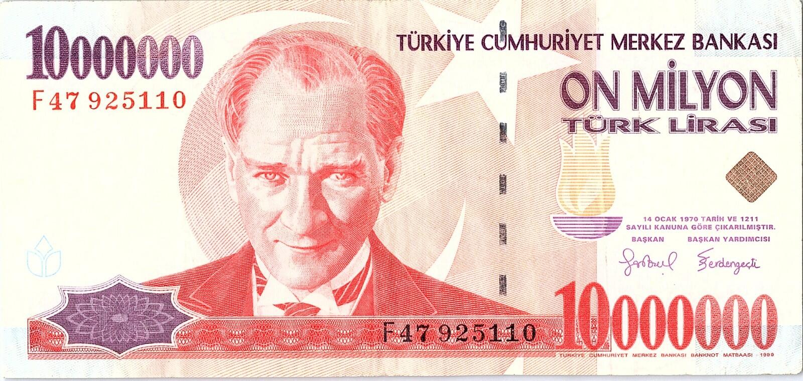 Turkey 10 Million Lira Banknote, F4792 ,  Circulated
