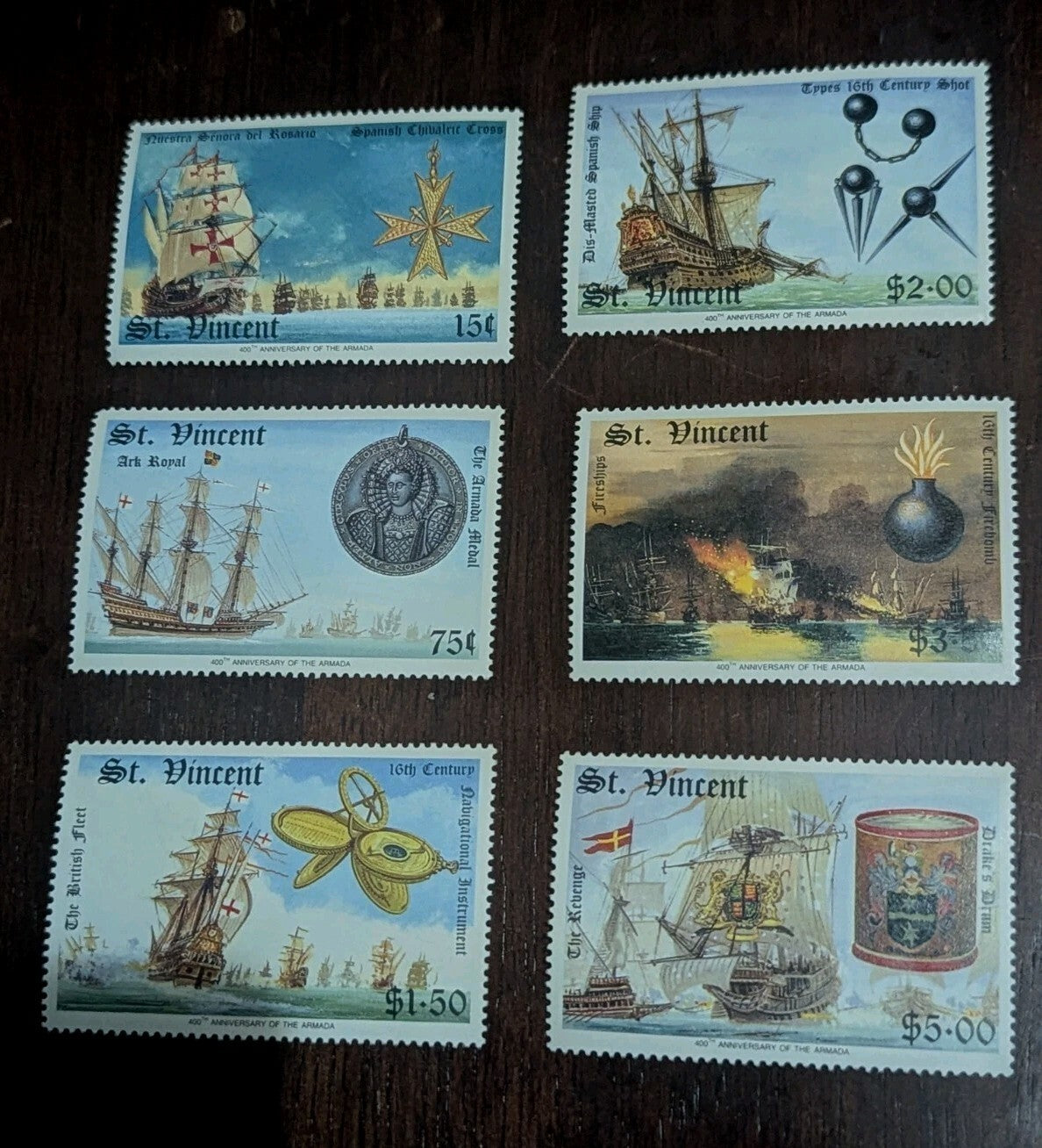 ST. VINCENT SCOTT# 1100-1105 MNH SHIPS/SPANISH ARMADA DESTRUCTION