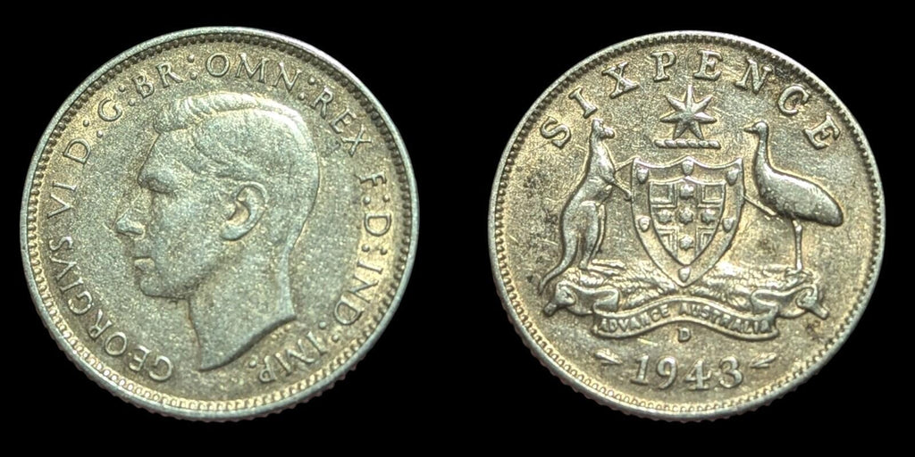 Australia 1943 D 6 Pence Kangaroo animal Uncirculated