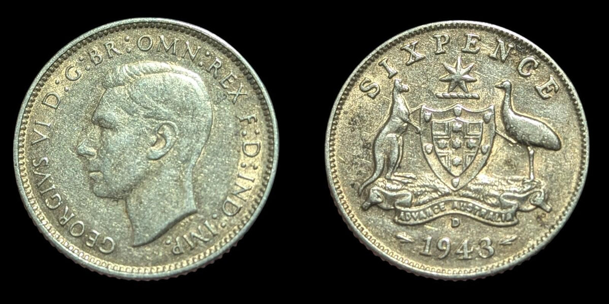 Australia 1943 D 6 Pence Kangaroo animal Uncirculated