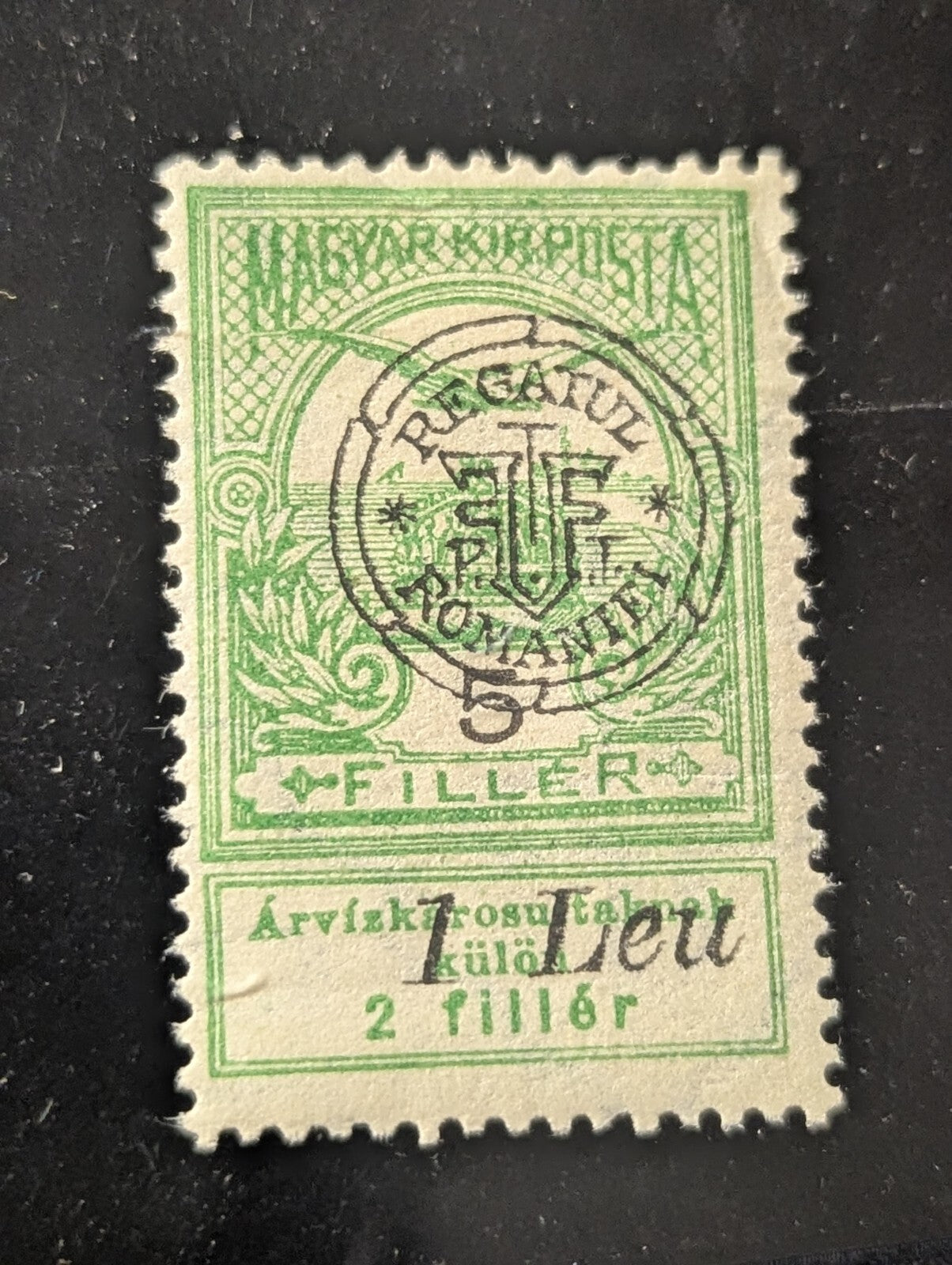 HUNGARY 1919 ROMANIAN OCCUPATION - 1L on 5F Scott #5NB4 MINT Lightly Hinged /A10