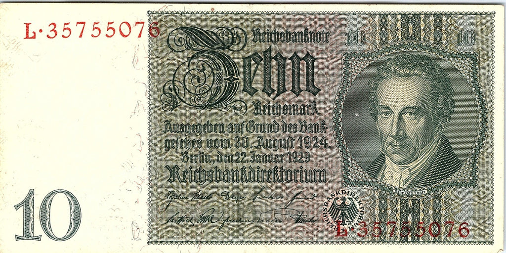 1929 Germany 10 Mark Better Grade, Serial In Both Side