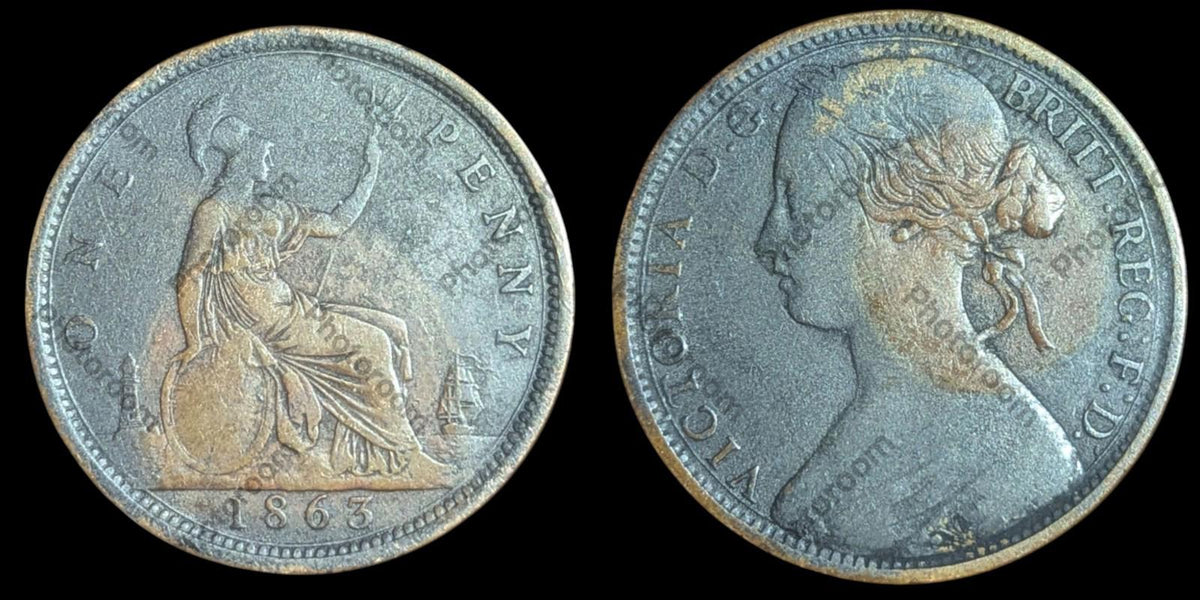 Grande-Bretagne 1863 Penny 1d Victoria GB Angleterre Pièce