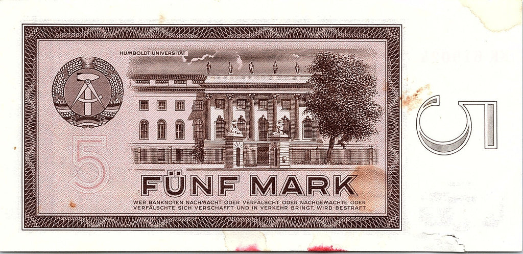 Communist Germany DDR GDR - BANKNOTE - 5 Mark 1964 Berlin Alexander v. Humboldt
