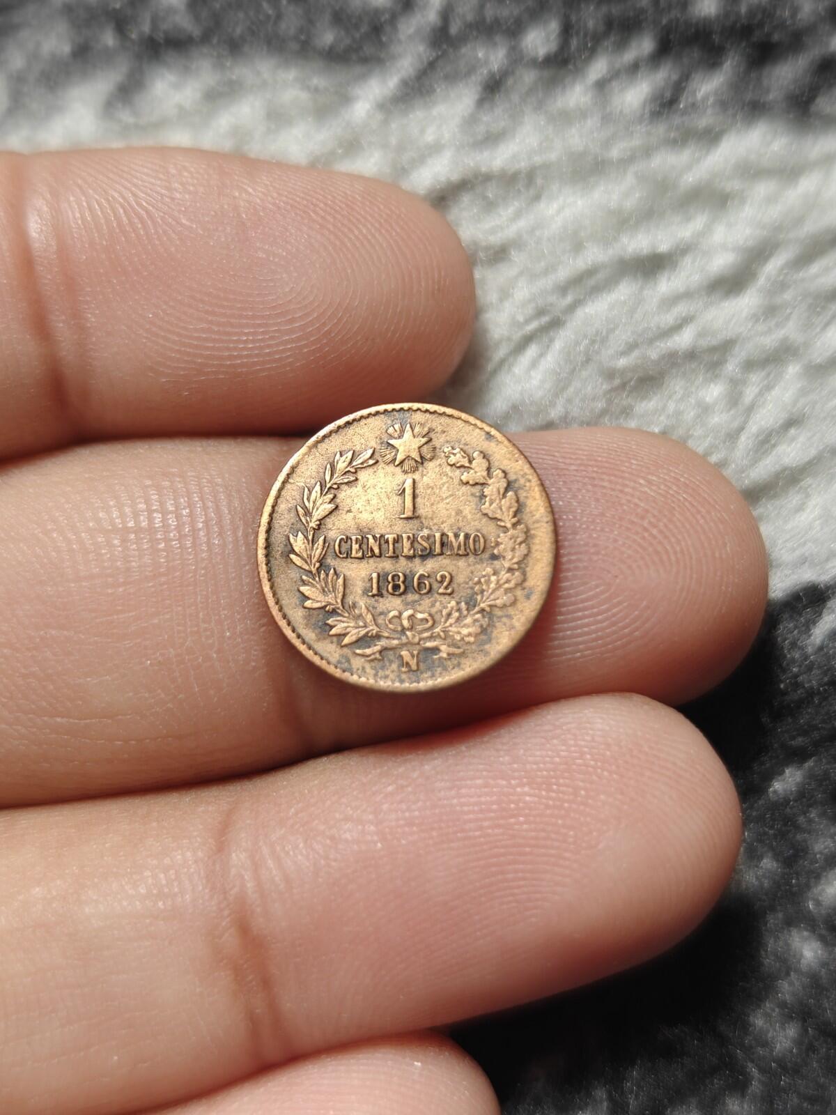 硬币，意大利，1分，1862年，米兰，青铜，KM:1.1