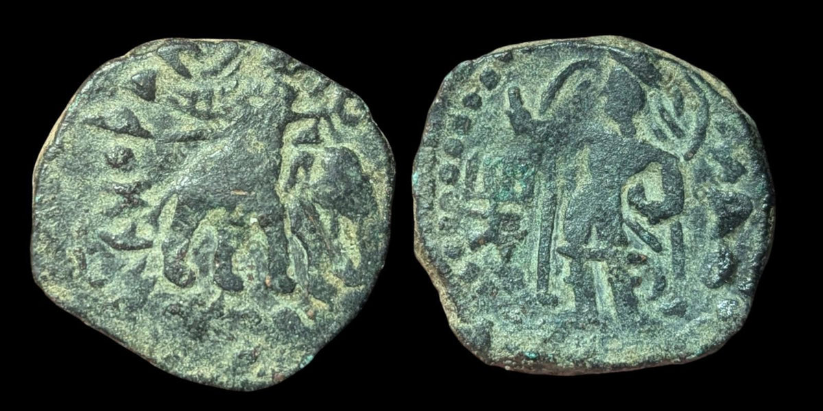 古印度 赫维什卡 贵霜帝国。四德拉克马银币 155-189年，15克