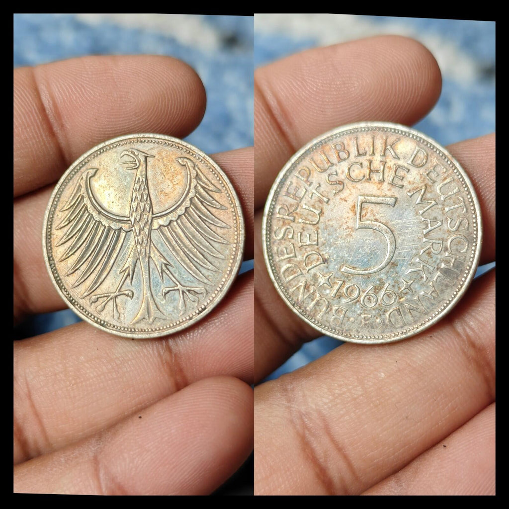 Germany 1966 F 5 Mark  0.625 Silver Coin KM #112.1 Natural Toned