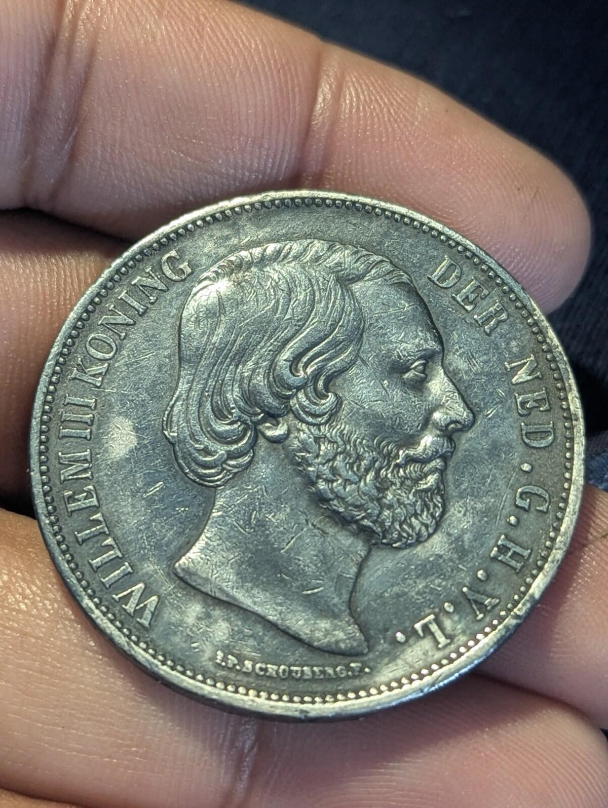 1871 Netherlands William III 2 1/2 Gulden .945 Fine Silver Coin KM# 82