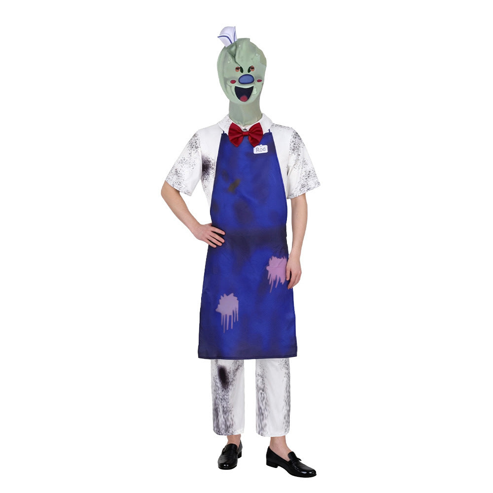 Horror Ice Cream Rod Cosplay Costume Ice Cream Monster Blue Apron Set Halloween Horror Character Costume