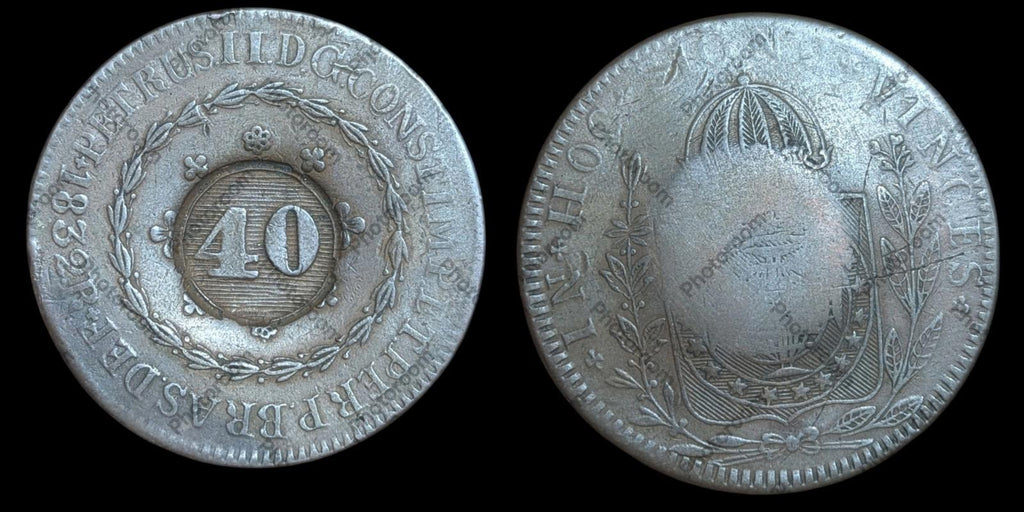 1832 R BRÉSIL Roi Dom Pedro I Ancienne pièce contremarquée 40 sur 80 Reis