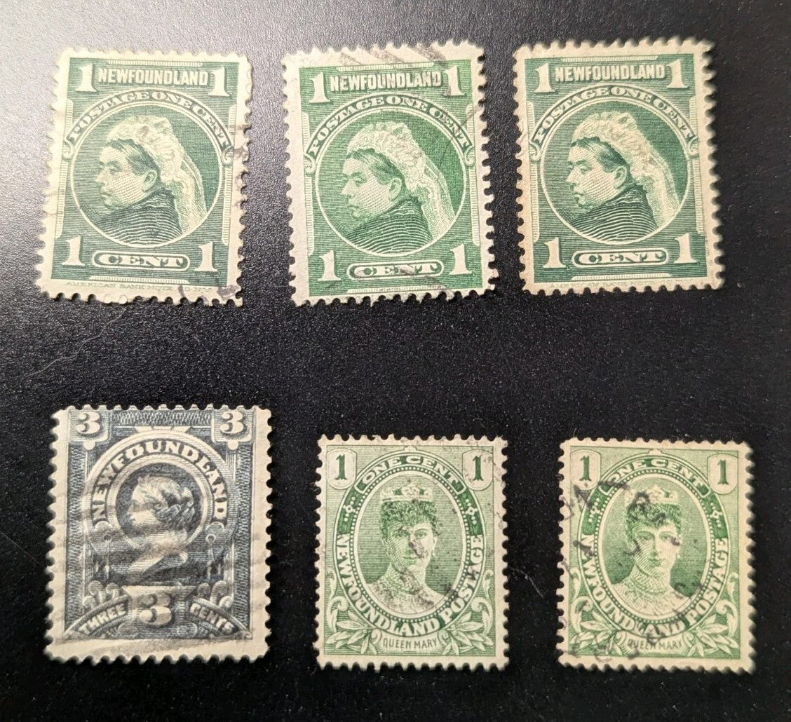 TERRE-NEUVE Scott60, 80, 104 1897 REINE VICTORIA Groupe de 6