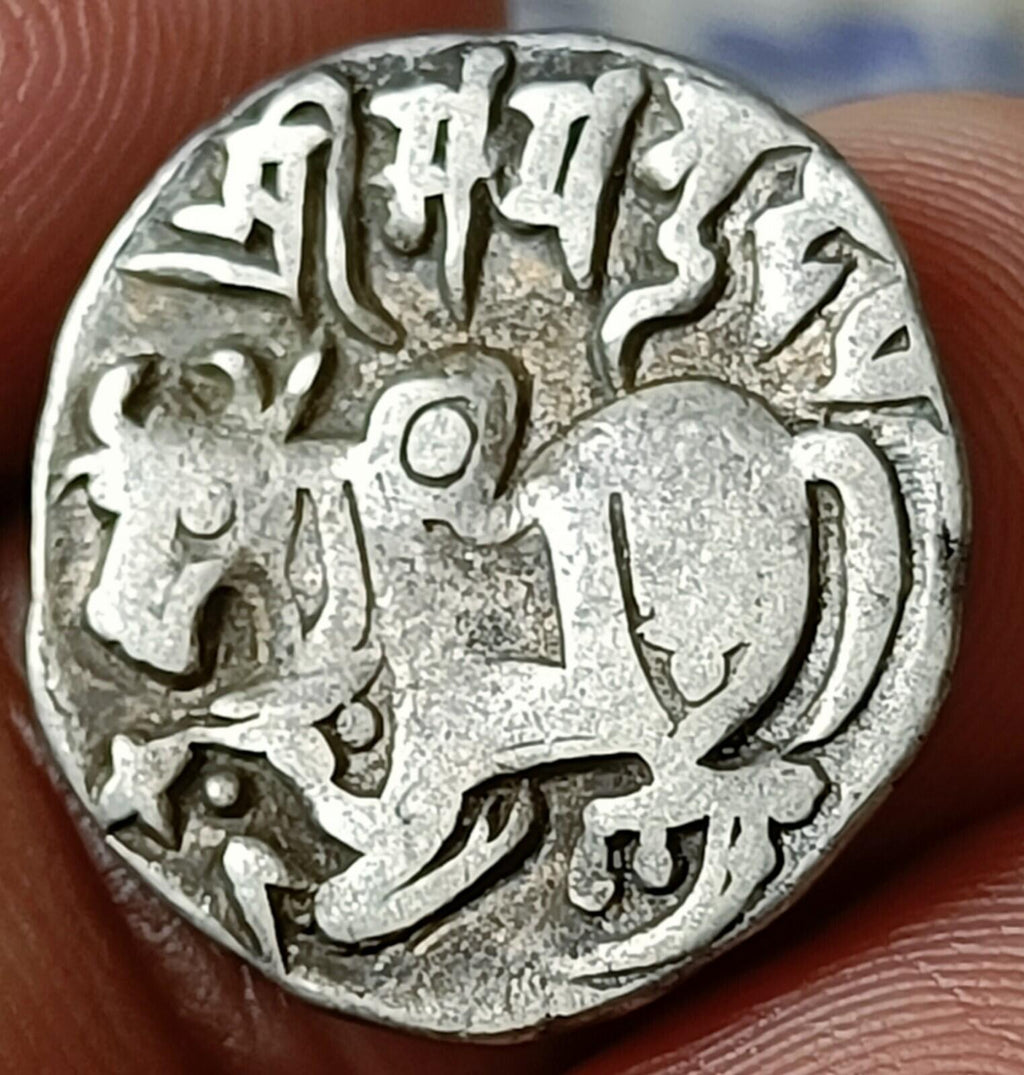 #W10#Indian OHINDA DYNASTY Samanta Deva HORSE & BULL SILVER coin BEAUTIFUL GRADE