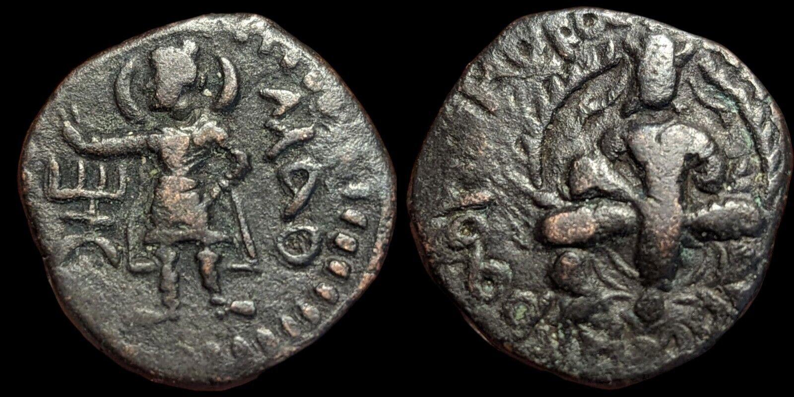 EMPIRE KUSHAN. TÉTRADRACHME DE BRONZE. HUVISHKA, VERS 152-192 APR. J.-C. REVERS MAO.