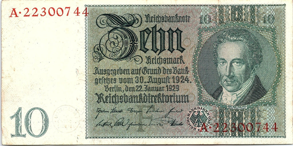 1929 Germany 10 Mark About Uncirculated Condition