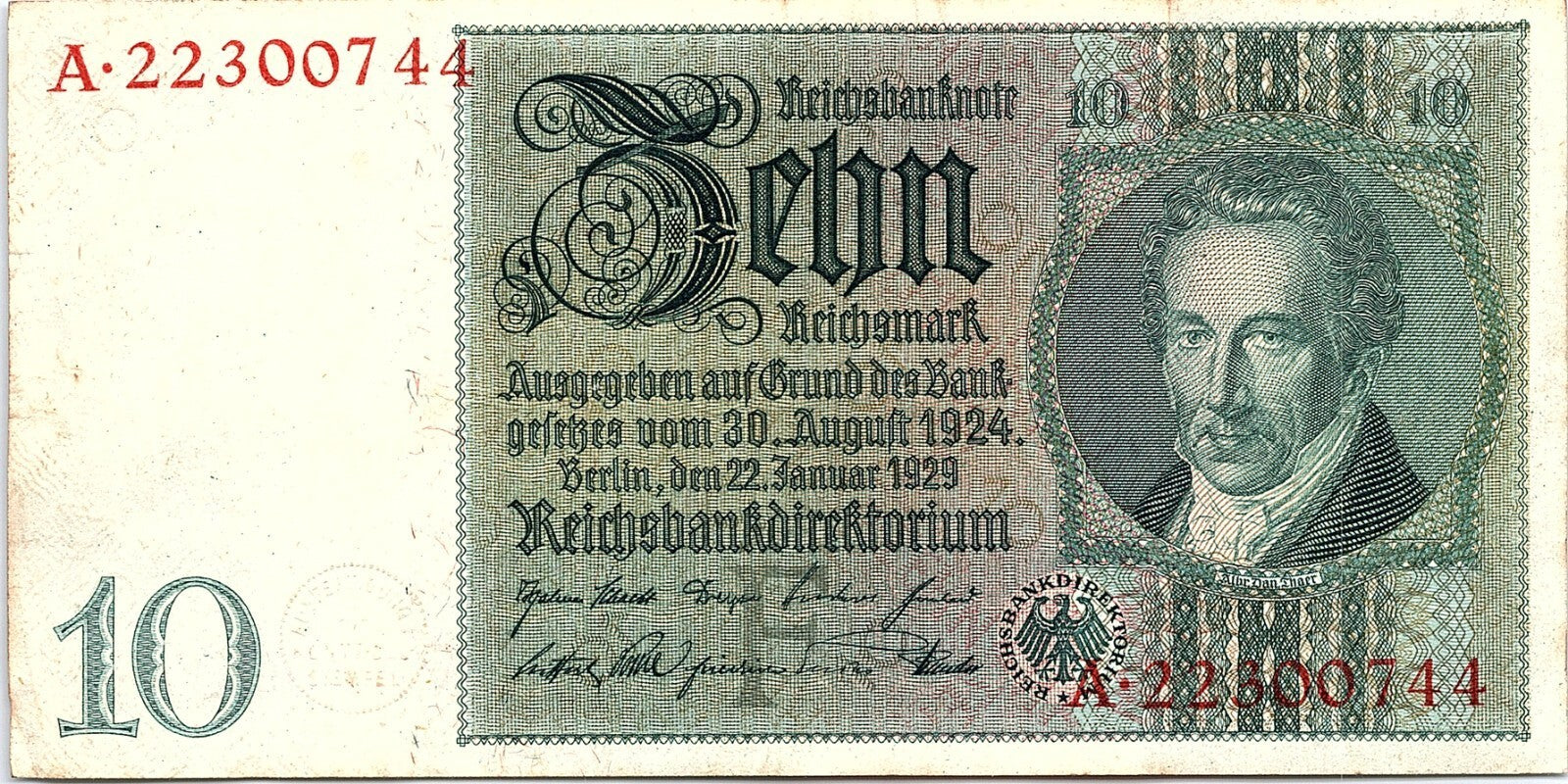 1929 Germany 10 Mark About Uncirculated Condition