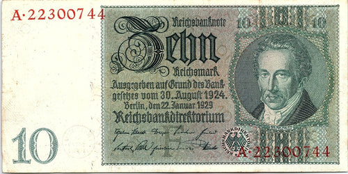 1929 Germany 10 Mark About Uncirculated Condition