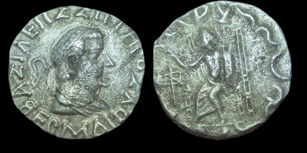 BAKTRIA, Indo-Greek Kingdom. Hermaios Soter. Circa 105-90 BC. AR Tetradrachm
