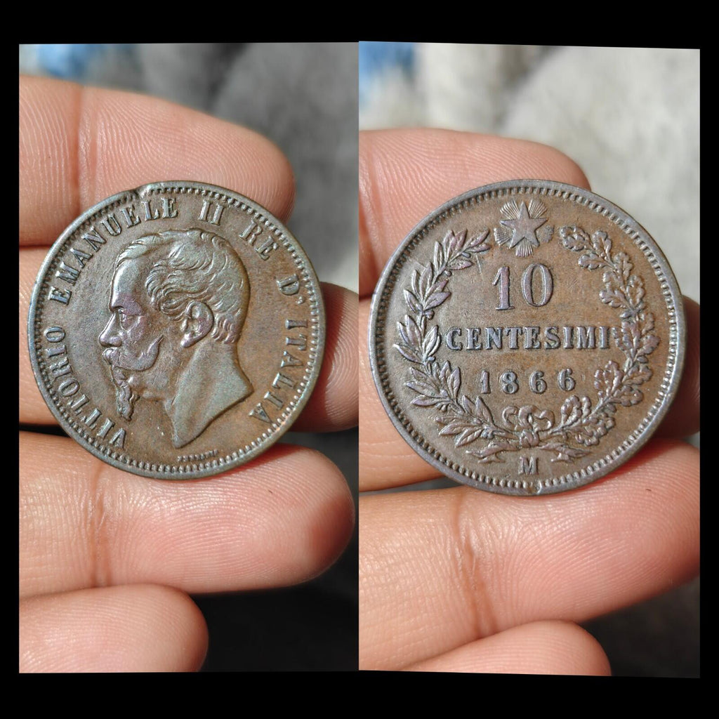1866 M ITALY King Victor Emmanuel II Antique ITALIAN 10 Centesimi Coin