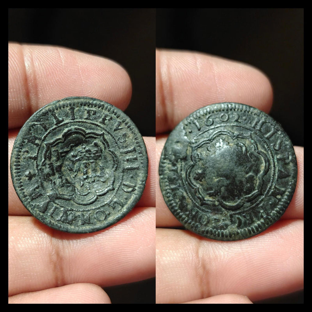 1602 Coin King Philip III Spanish Pirate Era 4 Maravedis Counterstamp Castle